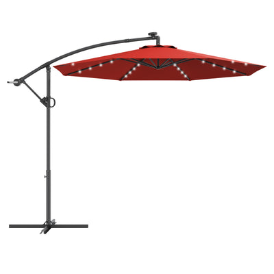 10 ft 360° Rotation Solar Powered LED Patio Offset Umbrella without Weight Base-Burgundy