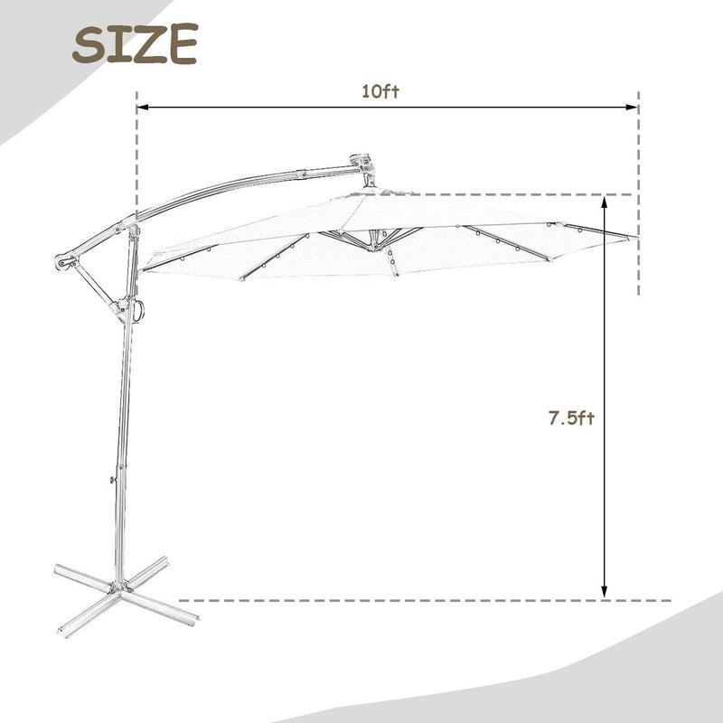 10 ft 360° Rotation Solar Powered LED Patio Offset Umbrella without Weight Base-Tan