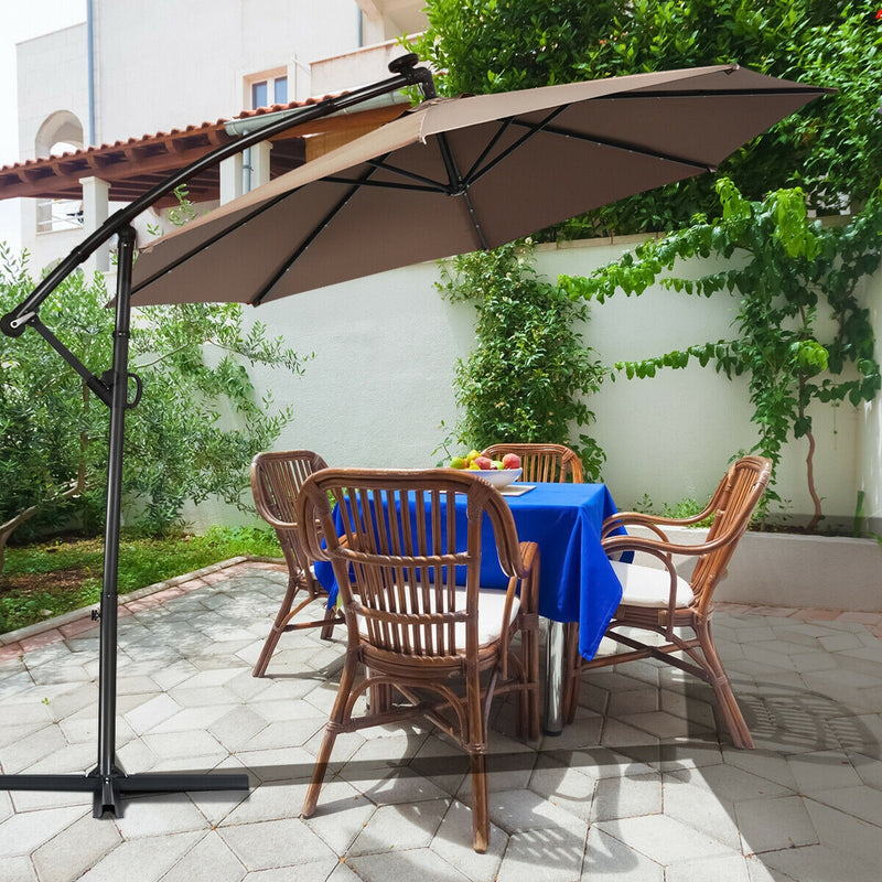 10 ft 360° Rotation Solar Powered LED Patio Offset Umbrella without Weight Base-Tan