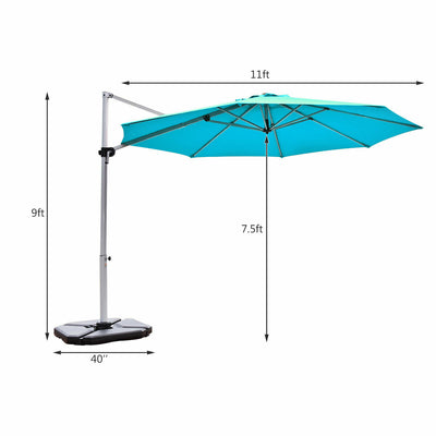 11 Feet Patio Offset Cantilever Umbrella 360° Rotation Aluminum Tilt-Blue