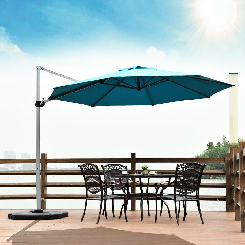 11 Feet Patio Offset Cantilever Umbrella 360° Rotation Aluminum Tilt-Blue