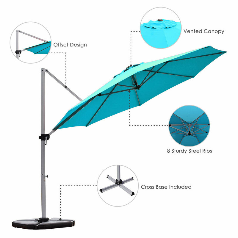 11 Feet Patio Offset Cantilever Umbrella 360° Rotation Aluminum Tilt-Blue