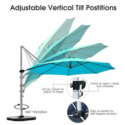 11 Feet Patio Offset Cantilever Umbrella 360° Rotation Aluminum Tilt-Blue