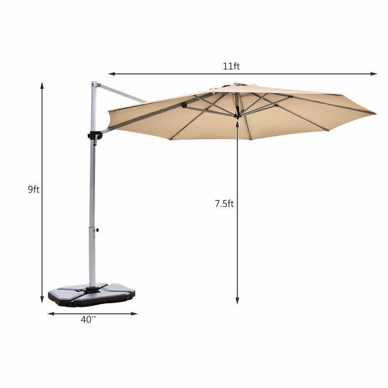 11 Feet Patio Offset Cantilever Umbrella 360° Rotation Aluminum Tilt-Beige