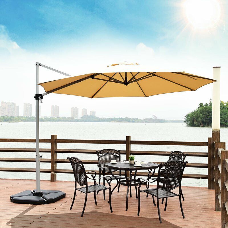 11 Feet Patio Offset Cantilever Umbrella 360° Rotation Aluminum Tilt-Beige