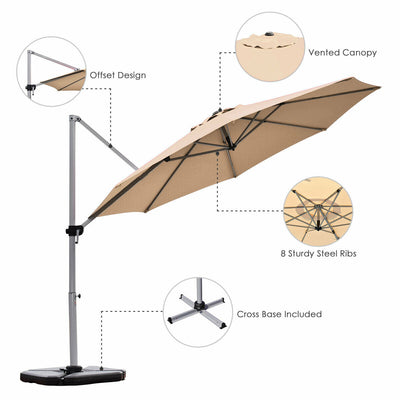 11 Feet Patio Offset Cantilever Umbrella 360° Rotation Aluminum Tilt-Beige