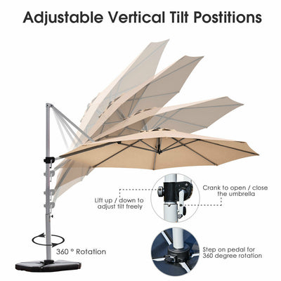 11 Feet Patio Offset Cantilever Umbrella 360° Rotation Aluminum Tilt-Beige