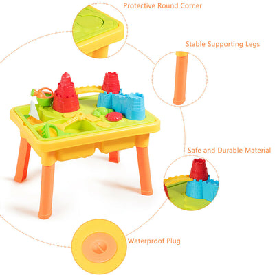 Sand and Water Play Table for Kids with Sand Castle Molds