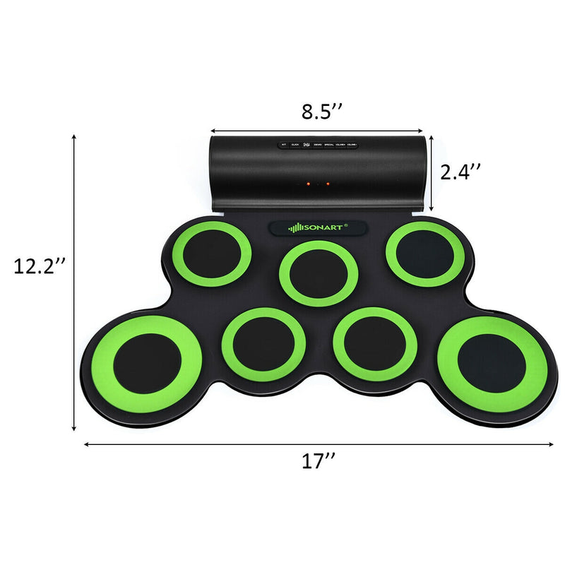 Set 7 Kit Electronic Roll Up Pads MIDI Drum -Green