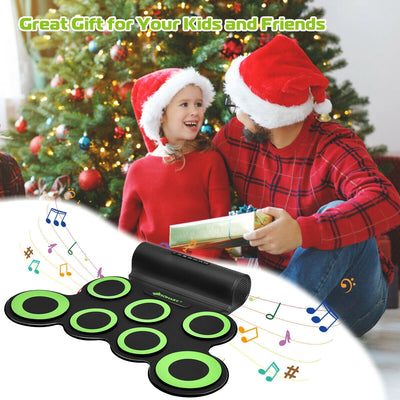 Set 7 Kit Electronic Roll Up Pads MIDI Drum -Green