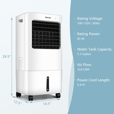 Evaporative Portable Air Cooler Fan with Remote Control-White