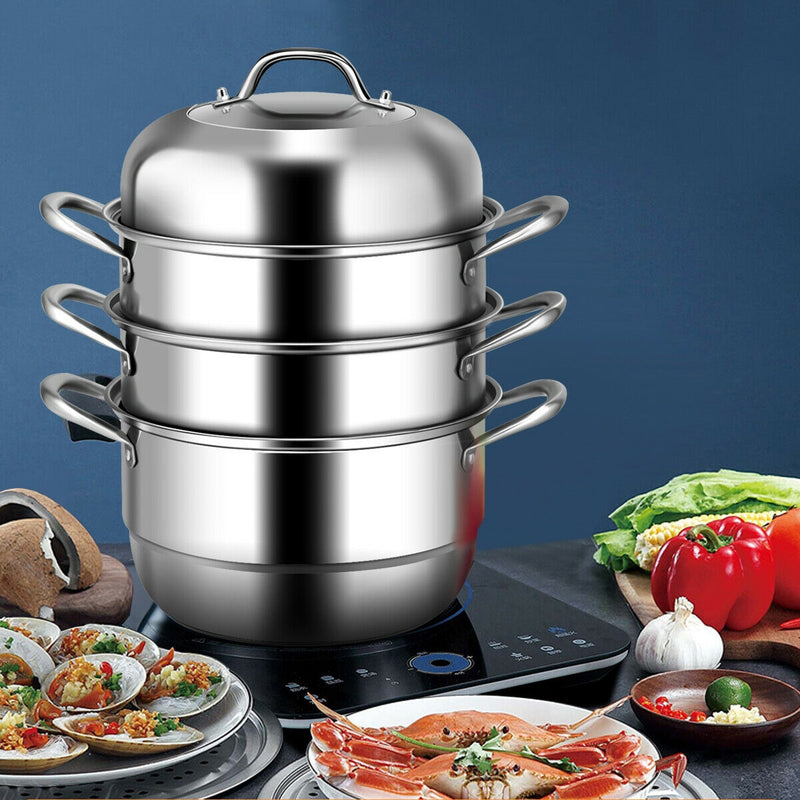 3 Tier Stainless Steel Cookware Pot Saucepot Steamer