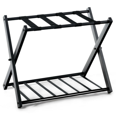 Set of 2 Folding Metal Luggage Rack Suitcase-Black