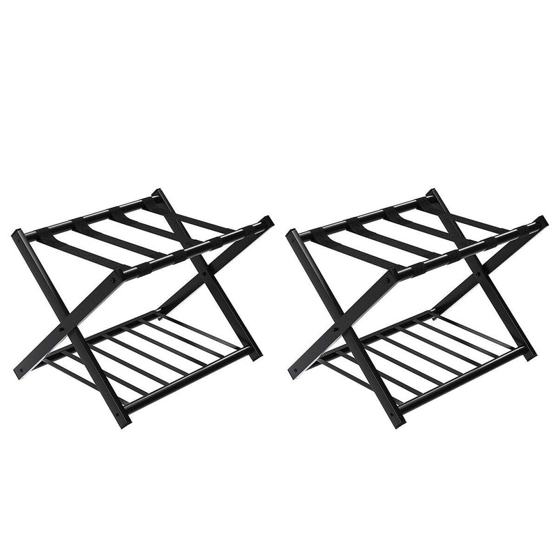 Set of 2 Folding Metal Luggage Rack Suitcase-Black