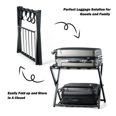 Set of 2 Folding Metal Luggage Rack Suitcase-Black