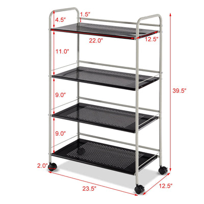 4 Tiers Rolling Storage Cart Utility Trolley-23.5 Inch