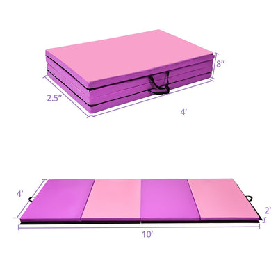 4 Feet x 10 Feet Thick Folding Panel Gymnastics Mat-Pink & Purple