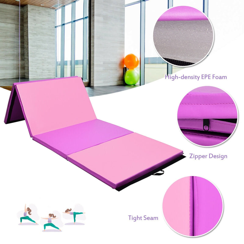 4 Feet x 10 Feet Thick Folding Panel Gymnastics Mat-Pink & Purple