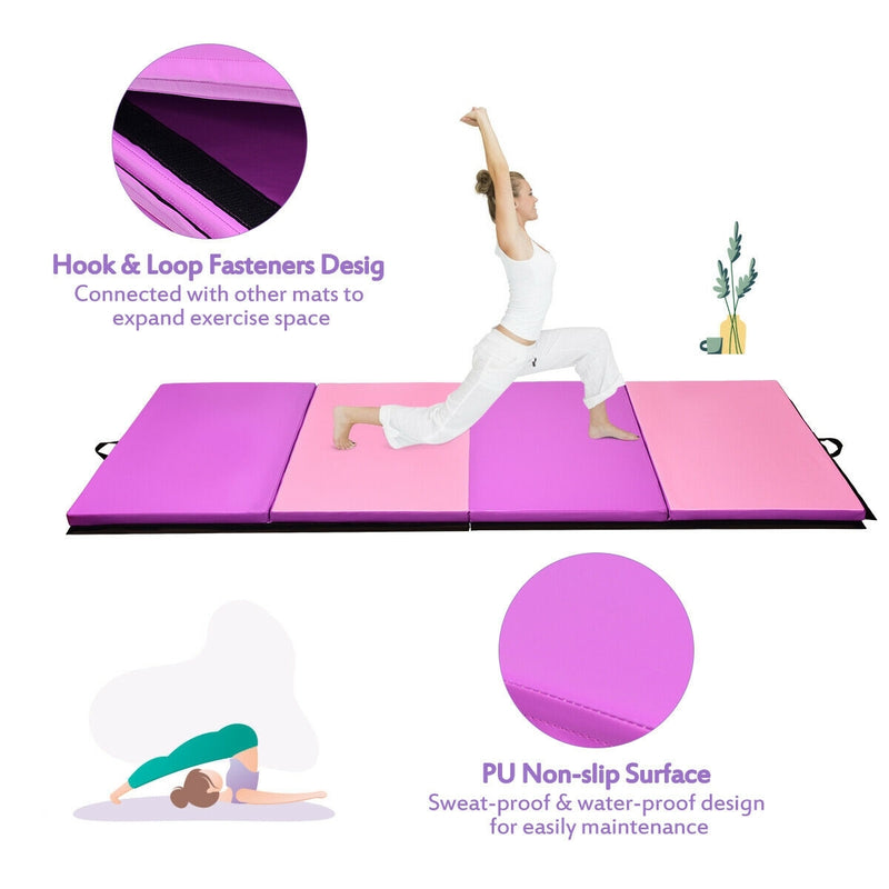 4 Feet x 10 Feet Thick Folding Panel Gymnastics Mat-Pink & Purple