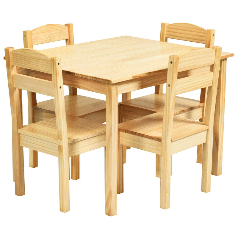 5 Pieces Kids Pine Wood Table Chair Set-Natural