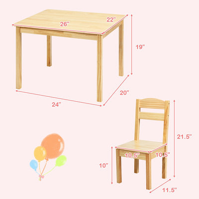 5 Pieces Kids Pine Wood Table Chair Set-Natural