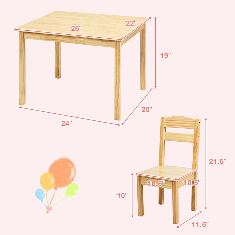 5 Pieces Kids Pine Wood Table Chair Set-Natural