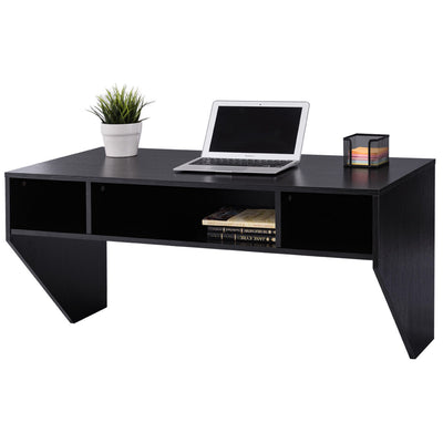 Wall Mounted Floating Sturdy Computer Table with Storage Shelf-Black