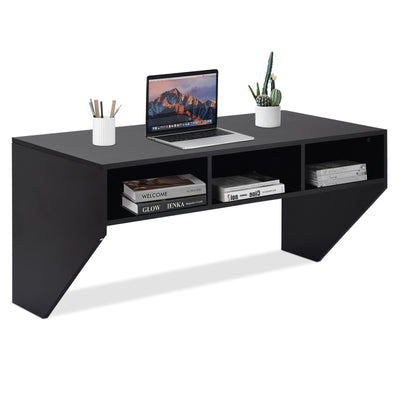 Wall Mounted Floating Sturdy Computer Table with Storage Shelf-Black