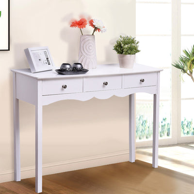 Side Sofa Table with Storage 3-Drawers-White