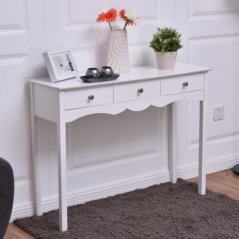 Side Sofa Table with Storage 3-Drawers-White