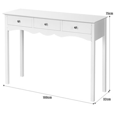 Side Sofa Table with Storage 3-Drawers-White