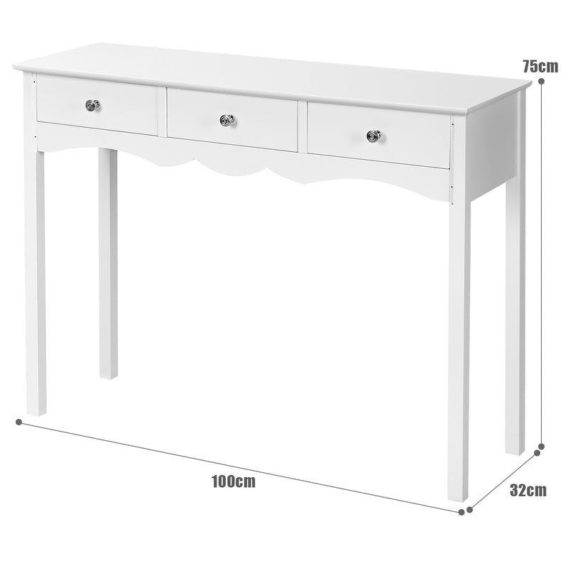 Side Sofa Table with Storage 3-Drawers-White