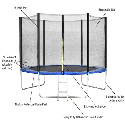 10 Feet Combo Bounce Jump Safety Trampoline with Spring Pad Ladder