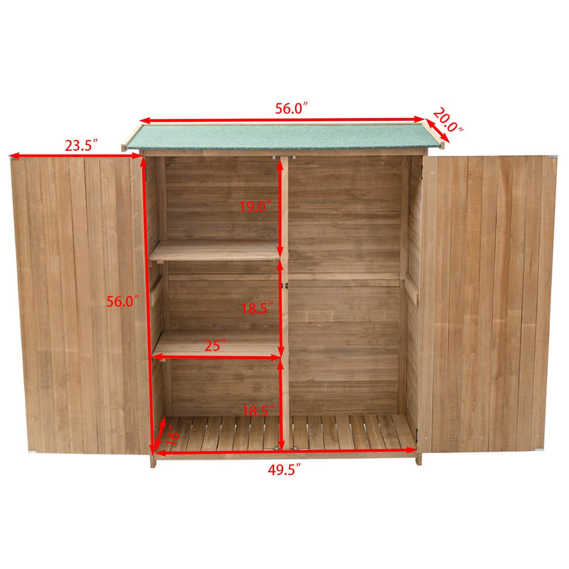 64 Inch Outdoor Wooden Storage Shed with Double Lockable Doors for Backyard