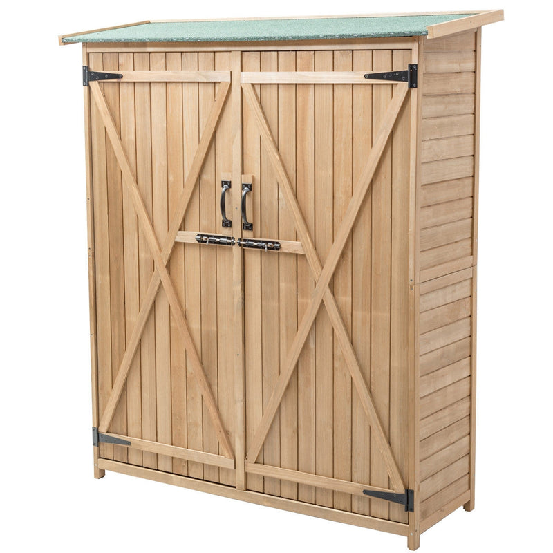 64 Inch Outdoor Wooden Storage Shed with Double Lockable Doors for Backyard