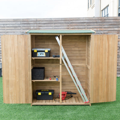 64 Inch Outdoor Wooden Storage Shed with Double Lockable Doors for Backyard