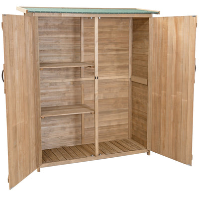 64 Inch Outdoor Wooden Storage Shed with Double Lockable Doors for Backyard