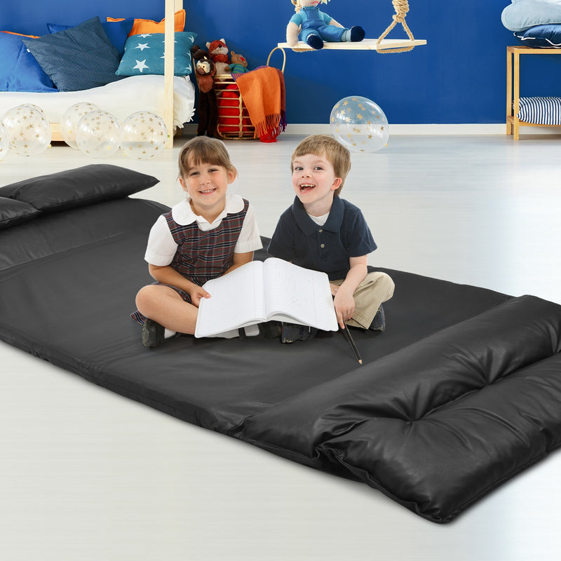 Foldable PU Leather Leisure Floor Sofa Bed with 2 Pillows-Black