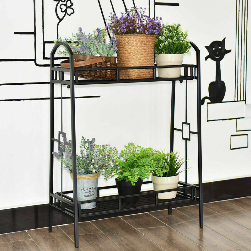 2-Tier Heavy Duty Metal Flower Plant Stand