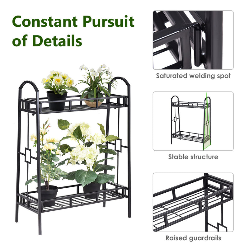 2-Tier Heavy Duty Metal Flower Plant Stand