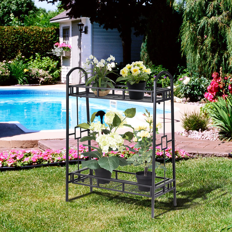 2-Tier Heavy Duty Metal Flower Plant Stand