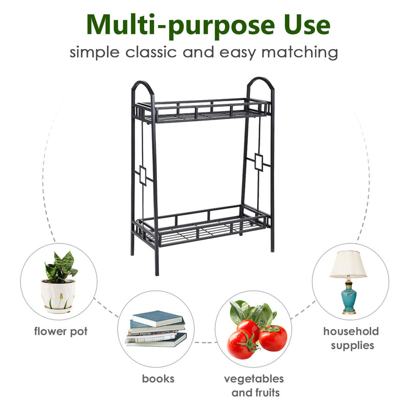 2-Tier Heavy Duty Metal Flower Plant Stand