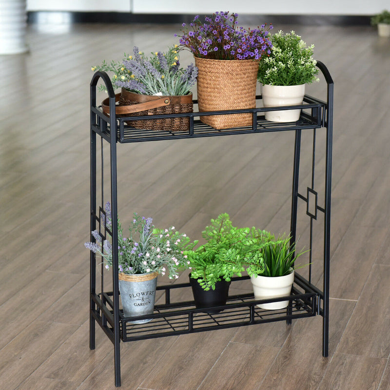 2-Tier Heavy Duty Metal Flower Plant Stand