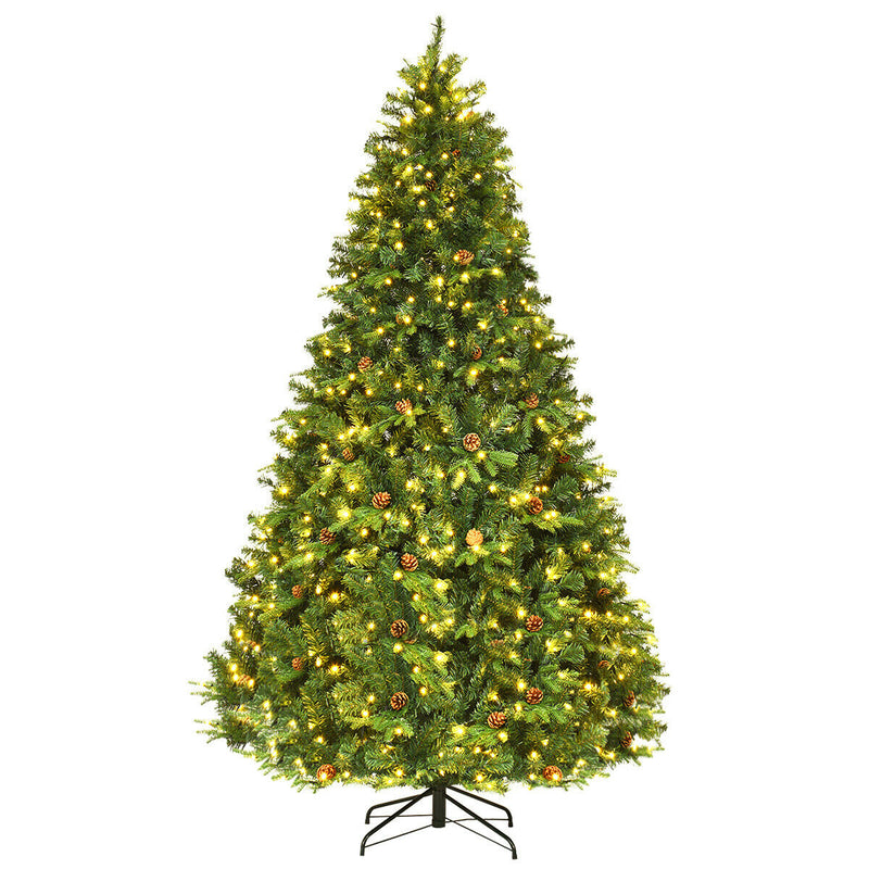 Flocked Artificial Christmas Tree with LED Lights and Pine Cones-8 ft