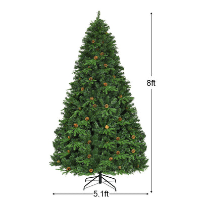 Flocked Artificial Christmas Tree with LED Lights and Pine Cones-8 ft