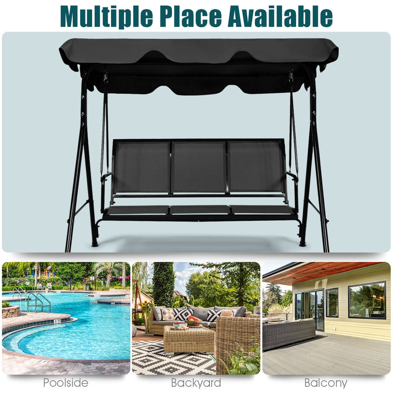 Outdoor Patio Swing Canopy 3 Person Canopy Swing Chair-Black