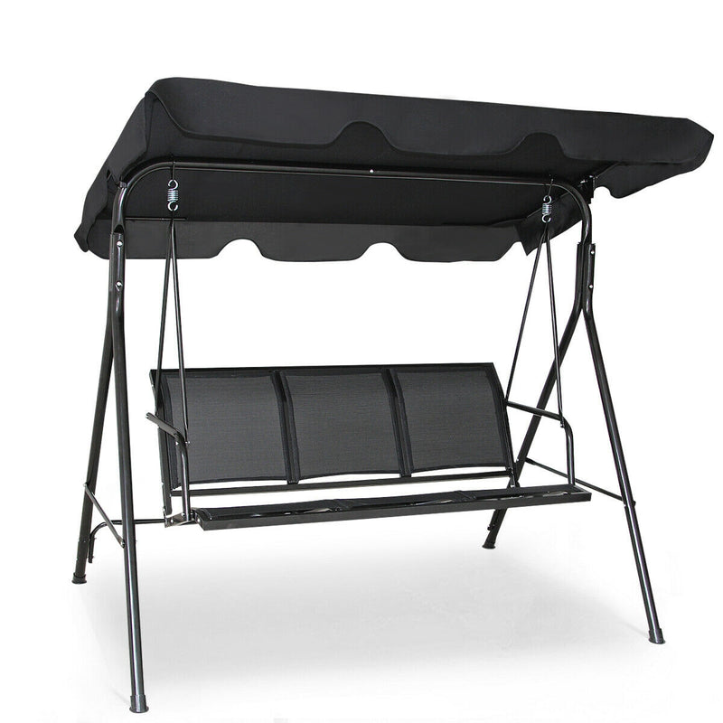 Outdoor Patio Swing Canopy 3 Person Canopy Swing Chair-Black