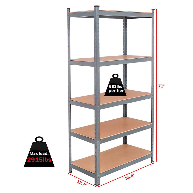 71 inch Heavy Duty Steel Adjustable 5 Level Storage Shelves-Gray