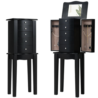 Wood Mirrored Jewelry Storage Chest Cabinet