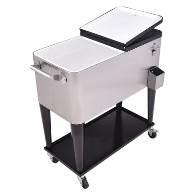 80 Quart Patio Rolling Stainless Steel Ice Beverage Cooler